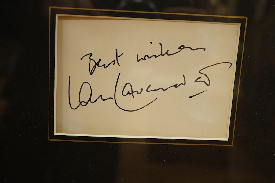 A framed and mounted display of ten autographs from the cast of Dad's Army, together with two photographs, signatures include